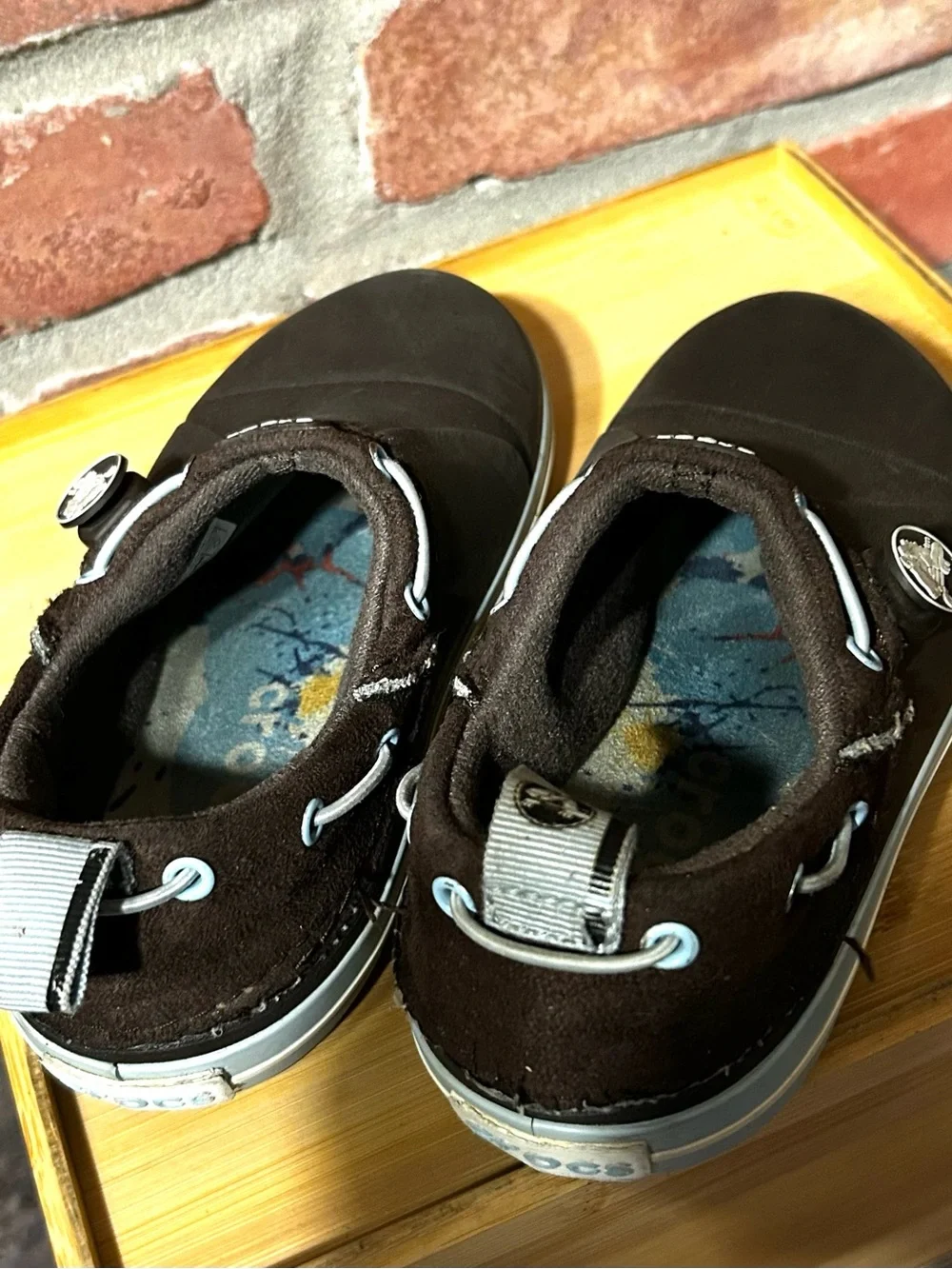 CROCS lil boys (kids) slip on RARE,size c12,brown/lite blue